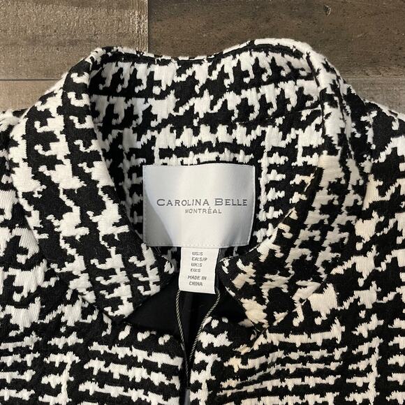 Carolina Belle Long Coat Plaid Houndstooth Classic Women's sz S White Black - Picture 8 of 12